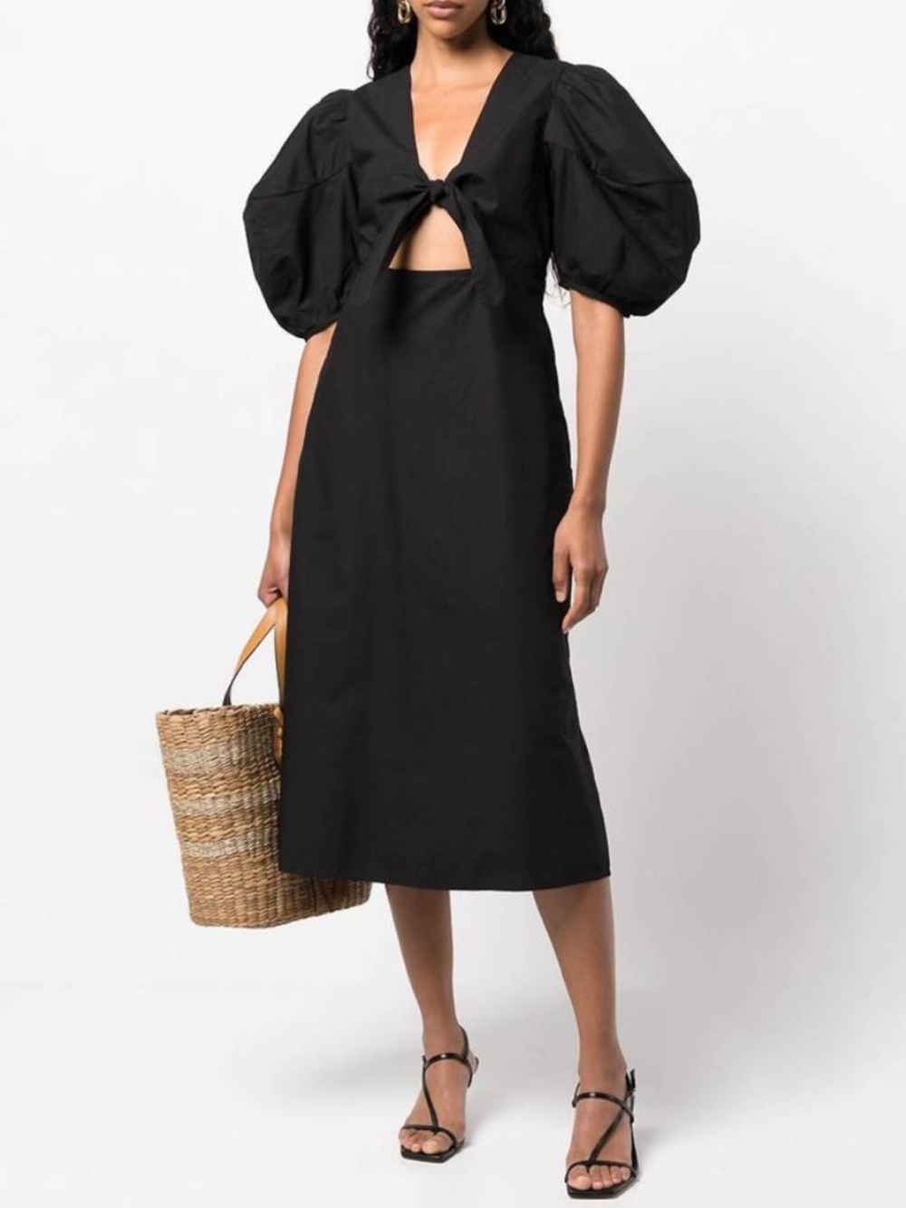 RHODE Greer Front Knot Puff-Sleeve Tie-Front Midi Dress 2